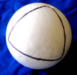 Bild mit Ball: Nordpol, einen Meridian hinunter, &Auml;quator auf 90&deg;