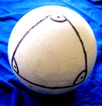 Bild mit Ball: Nordpol, einen Meridian hinunter, &Auml;quator auf 90&deg;